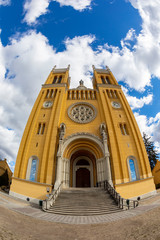  Exterior of the catholic church - designed by Ybl Miklos, is one of the most impressive cathedral in rural Hungary.