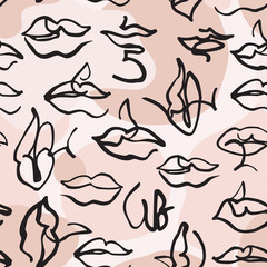 Hand drawn geometrical lips illustration for trendy fashion design