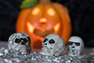Schädel, Kürbis und Helloween