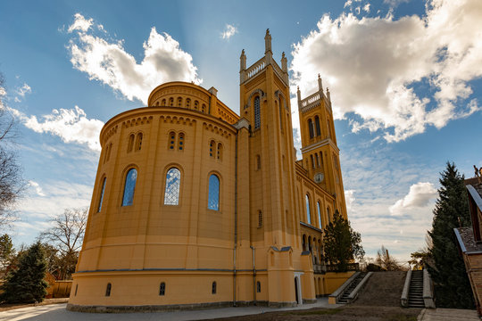  Exterior of the catholic church - designed by Ybl Miklos, is one of the most impressive cathedral in rural Hungary.