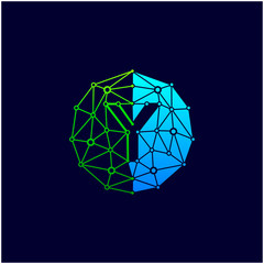 Y logo design template,Circle with connected lines for brand of smart contract block symbol. technology digital logo - Vector - Vector