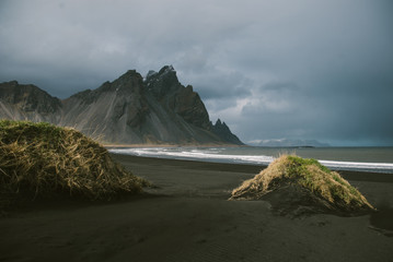 dark mountain on coast