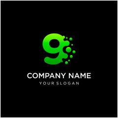 Number 9 with dot shape. molecule and Lab Logo Design Element. perfect for technology,software, network and science brand. Liquid gradient shape, Alphabet ecology with water and dew drops. - vector