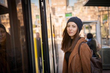 Fototapeta premium Boarding the Tram in Melbourne