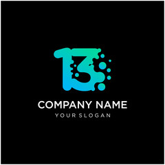 Number 13 with dot shape. molecule and Lab Logo Design Element. perfect for technology,software, network and science brand. Liquid gradient shape, Alphabet ecology with water and dew drops. - vector