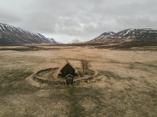 abandoned church in field