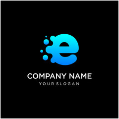 Letter e with dot shape. molecule and Lab Logo Design Element. perfect for technology,software, network and science brand. Liquid gradient shape, Alphabet ecology with water and dew drops. - vector