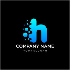 Letter h with dot shape. molecule and Lab Logo Design Element. perfect for technology,software, network and science brand. Liquid gradient shape, Alphabet ecology with water and dew drops. - vector