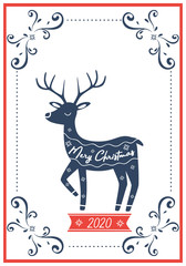White Christmas card with a deer. Vector illustration.