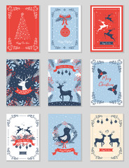 Set of rectangular Christmas cards. Vector illustration.