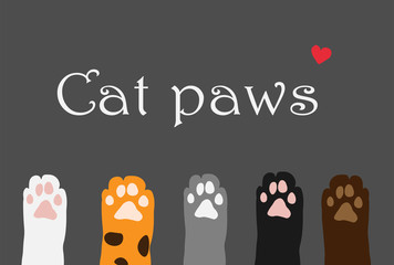 Cat paws Wallpaper, legs, pet background, kitten flat design, print, cartoon, cute cat legs Wallpaper vector illustration. Set of cute cat paws. - 292081290