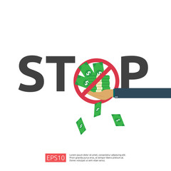 Anti Corruption, Stop and corrupt decline concept. Business bribe with money in an envelope and prohibition warning sign. vector illustration in flat style for banner, background, and presentation