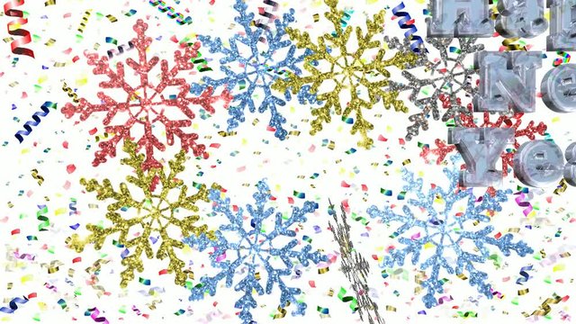 beautiful video, white snowflakes on a shiny background with the inscription "Happy new year"
