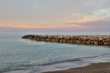 Russia, Krasnodar region, Dzhubga. The black sea in the rays of the morning october sun