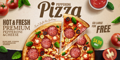 Pepperoni pizza banner ads - obrazy, fototapety, plakaty