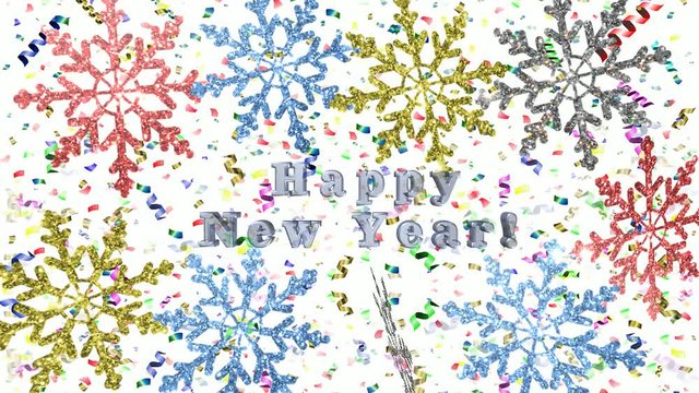 beautiful video, white snowflakes on a shiny background with the inscription "Happy new year"