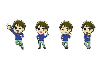 元気な男子学生のポーズセット