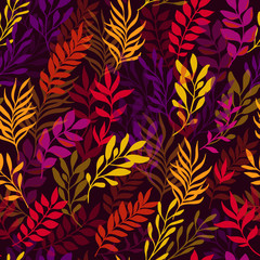 Autumn Floral seamless pattern with leaves. Vector