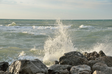 Russia, Krasnodar region, Dzhubga. Storm on the Black sea in october