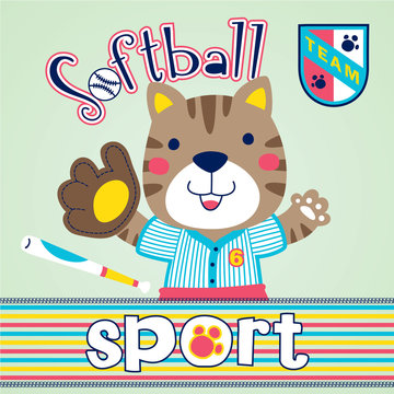 vector cartoon of cat the softball player