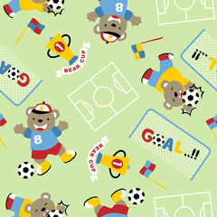seamless pattern with animals cartoon playing soccer, football theme set