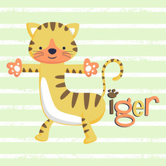 cute tiger cartoon shaped T letter