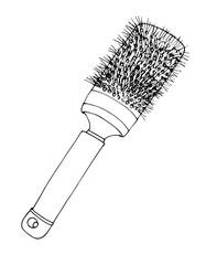 Round metal hairbrush, hand-drawn. Monochrome colors on white background.