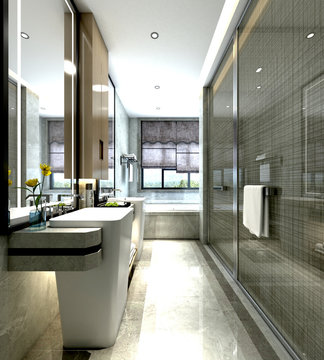 3d render. Luxury bathroom interior.