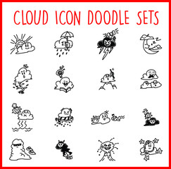 Cloud Line Icon Doodle Sets