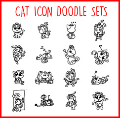 Cat Line Icon Doodle Sets