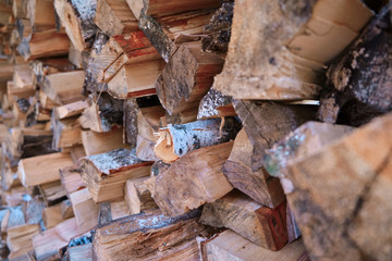 Wood in the woodpile. Different shapes, old.