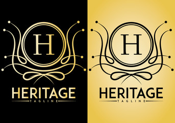Ornamental letter H monogram with decorative frame design