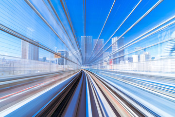 Motion blur of speed train moving. Subway Tunnel.