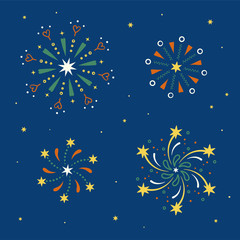 Fototapeta na wymiar Cute fireworks pattern elements