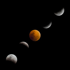 Super blood blue moon 2018. Several photograph of lunar eclipse.