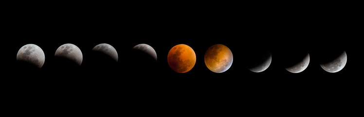 Super blood blue moon 2018. Several photograph of lunar eclipse.