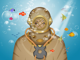 Fototapeta premium illustration of the man dressed as a diver