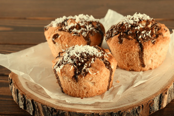 cake of rice flour with nuts and chocolate is on the table