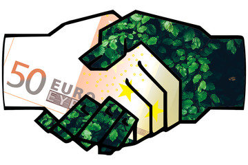 green handshake - green finance - green renewable sustainable economy