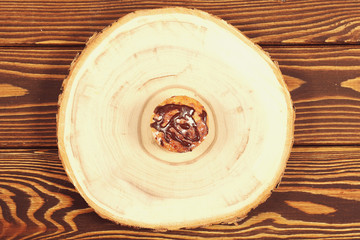 cake of rice flour with nuts and chocolate is on the table