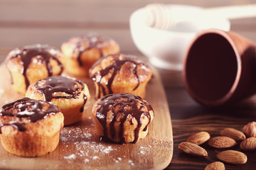 cake of rice flour with nuts and chocolate is on the table