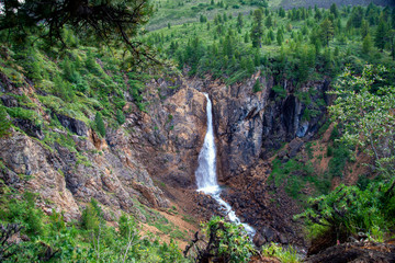 Waterfall. Mountain waterfall. Mountain river. 