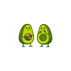 Funny happy cute happy smiling couple of avocado. Vector illustration isolated on white background.