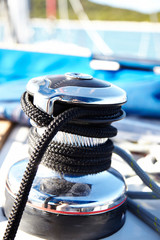 winch with rope on yacht