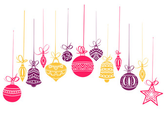 Christmas decorations, sketch drawing for your design, greeting card, Christmas icons