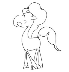 Cute fabulous unicorn with outlined for coloring book isolated on a white background. Unicorns is in an academic corner-cap with books.