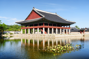Scenic view of Gyeonghoeru Pavilion and Gyeongbokgung Palace