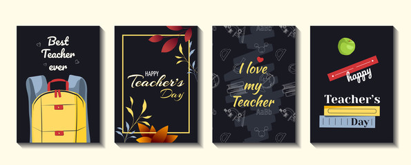 Set of card for Teacher's Day, School, knowledge. Vector illustrations can be used for postcard, poster, banner, card, cover.