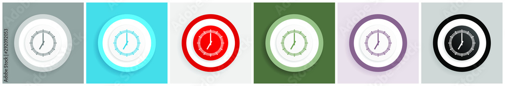 Poster Time icon set, colorful flat design vector illustrations in 6 options for web design and mobile applications