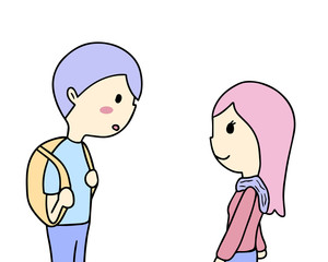 love at first sight, Men look at cute women who like, cute cartoon vector.